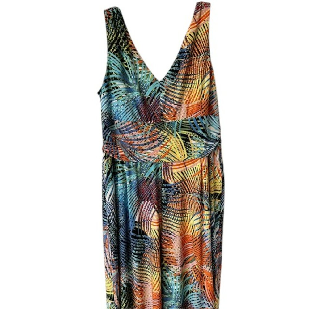 Pappagallo Alex Cross Front Wide Leg Flowy Royal Palm Jumpsuit - Multi - XL - Picture 5 of 13